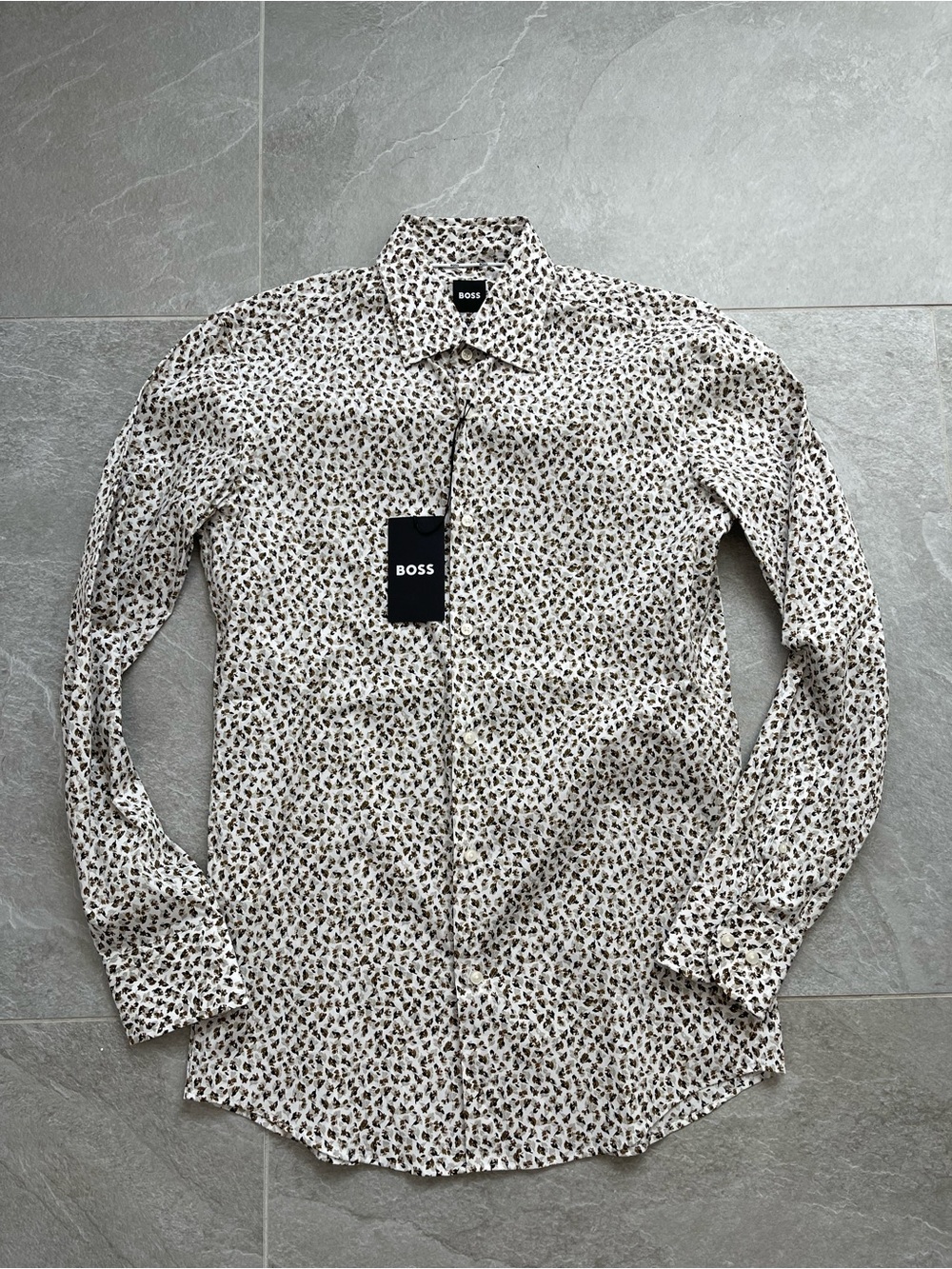 BOSS White Floral-Print Long Sleeve Dress Shirt